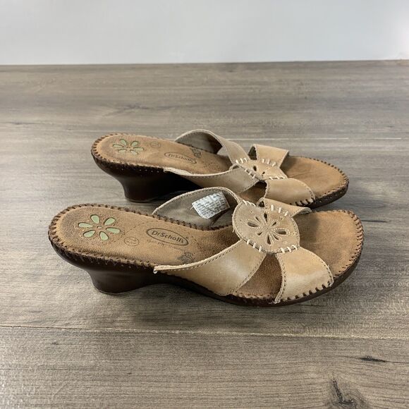 Dr. Scholls Marti Women's Wedge Sandals Sz 7.5 Leather Slide Heels Open Toes - Picture 6 of 10